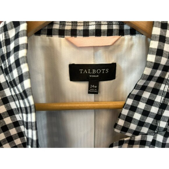 Talbots Women's Plus Size Black White Gingham Linen Blend Blazer 24W Summer NWOT - Picture 3 of 5